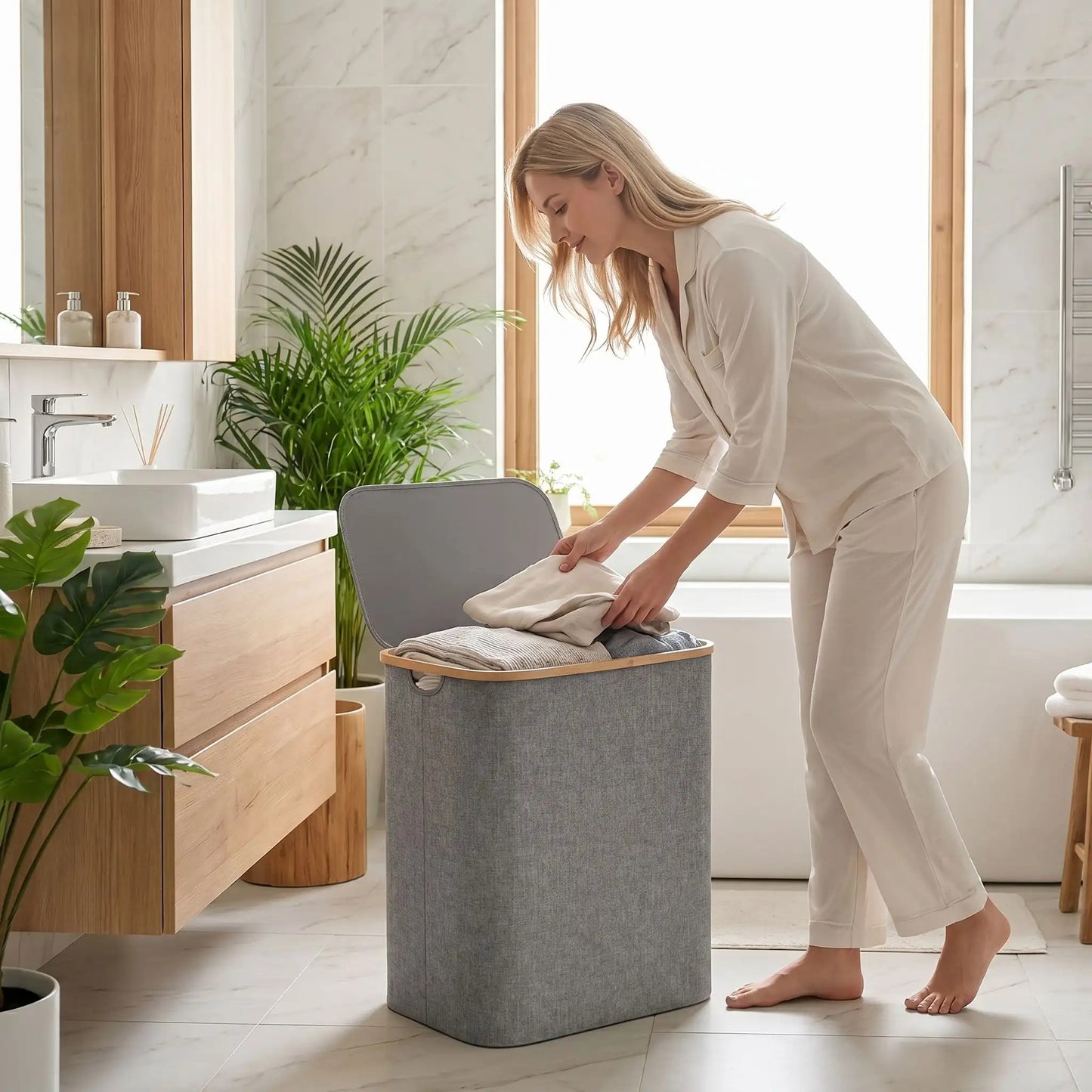 Panier à linge 2 compartiments | Pliable et Spacieux