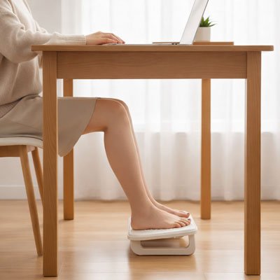 Des pieds sur Repose pied bureau blanc sous table 