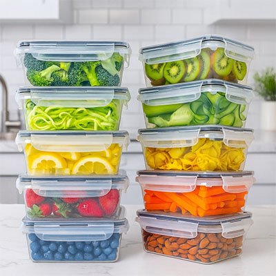  Dix Boite alimentaire contenant des legumes superposee