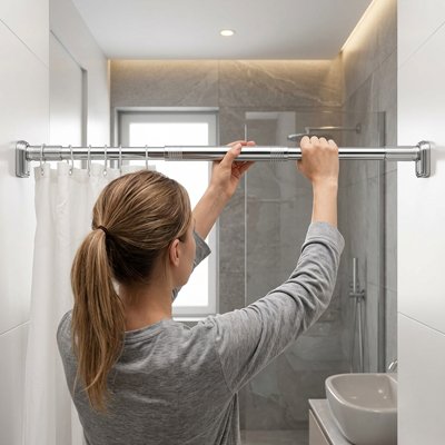 Femme installe Barre de douche 