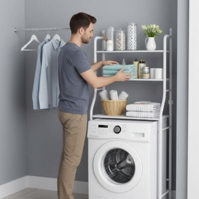  homme range serviette sur Étagère machine à laver