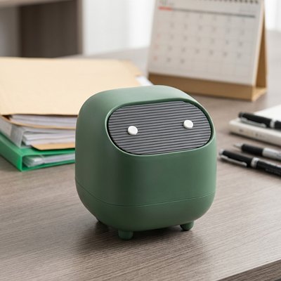 Poubelle de bureau vert poser ur table fermée