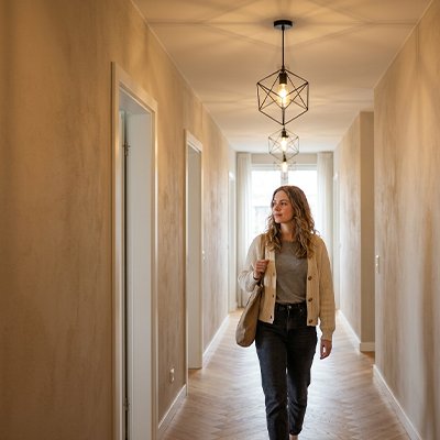 Suspension luminaire eclaire le couloir de residence